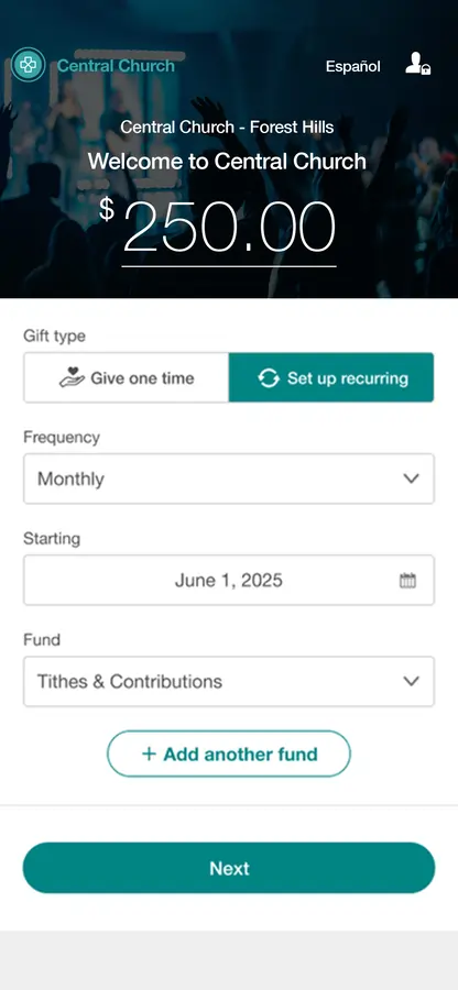 In-App Giving screenshot
