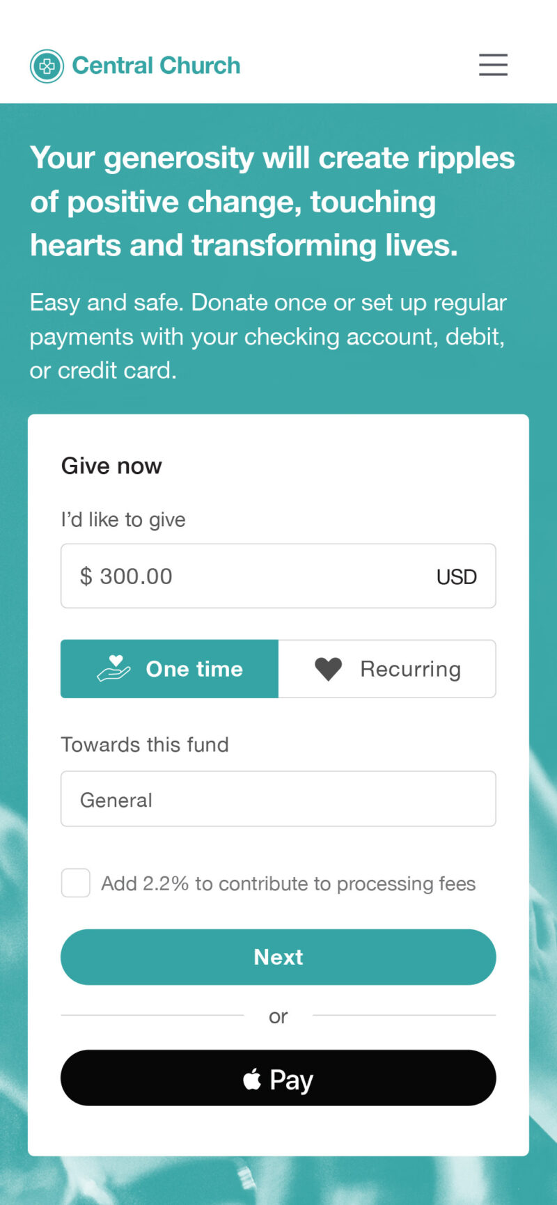 QuickGive with Apple Pay screenshot